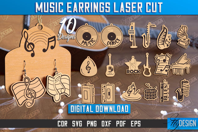 Music Earrings Bundle | Accessories Design | Gift for Musician | Creative Earrings | CNC Files SVG Fly Design 