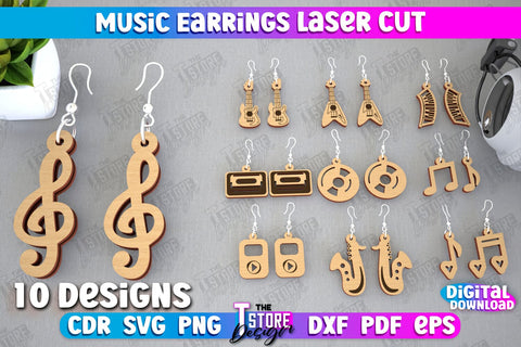 Music Earrings Bundle | Accessories Design | Gift for Musician | Creative Earrings | CNC Files SVG The T Store Design 