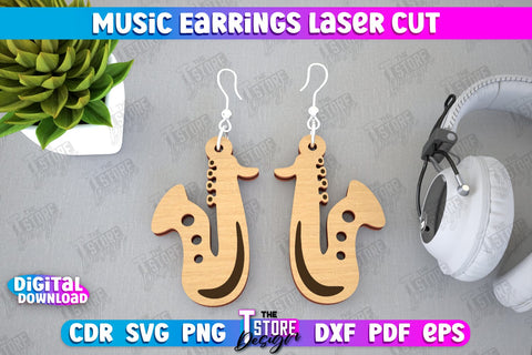 Music Earrings Bundle | Accessories Design | Gift for Musician | Creative Earrings | CNC Files SVG The T Store Design 