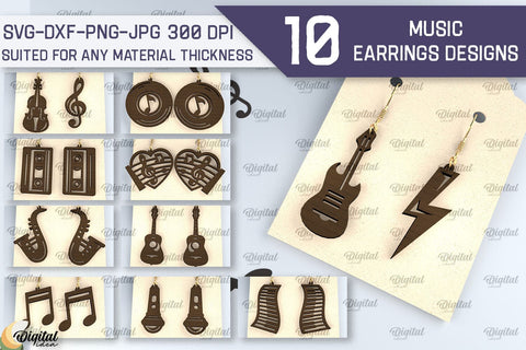 Music Earrings Laser Cut Bundle. Wooden Music Earrings SVG SVG Evgenyia Guschina 