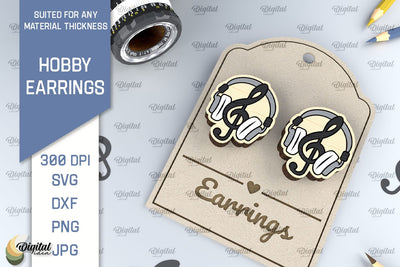 Music Earrings Laser Cut Design. Wooden Hobby Earrings SVG SVG Evgenyia Guschina 