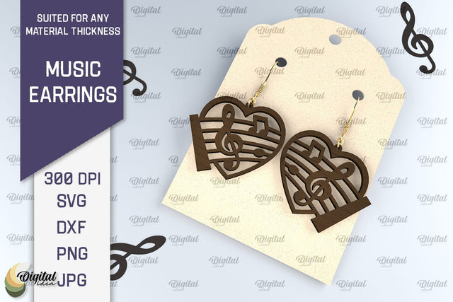 Music Earrings Laser Cut Design. Wooden Music Earrings SVG SVG Evgenyia Guschina 