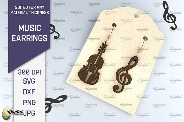 Music Earrings Laser Cut Design. Wooden Music Earrings SVG SVG Evgenyia Guschina 