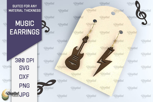 Music Earrings Laser Cut Design. Wooden Music Earrings SVG SVG Evgenyia Guschina 