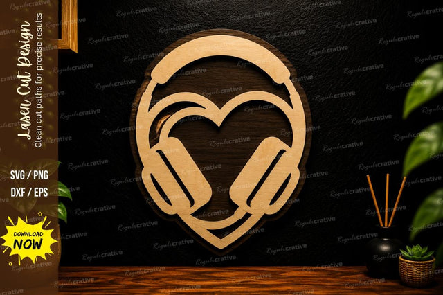 Music Headphone Heart Laser Cut SVG Design SVG Regulrcrative 