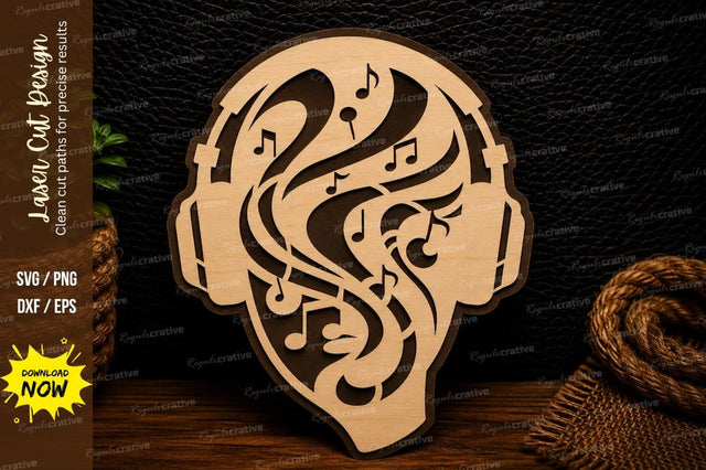 Music Headphones Silhouette Laser Cut Svg Design SVG Regulrcrative 