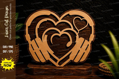 Music Heart Headphones Laser Cut Svg Design SVG Regulrcrative 