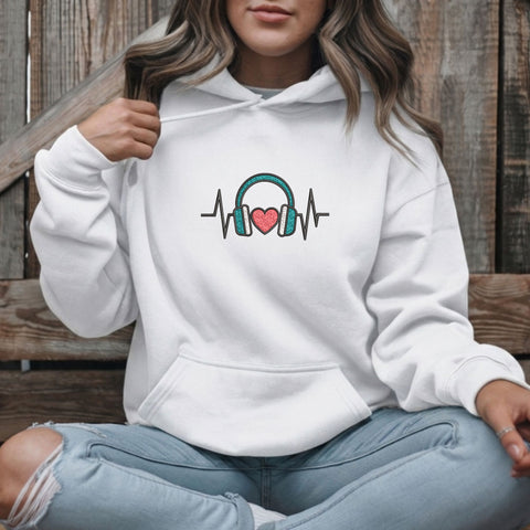 Music Heartbeat Embroidery Design – Headphones Heart ECG Music Lover Machine Embroidery File, 9 Sizes Embroidery/Applique DESIGNS PatternFeed8 