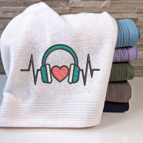 Music Heartbeat Embroidery Design – Headphones Heart ECG Music Lover Machine Embroidery File, 9 Sizes Embroidery/Applique DESIGNS PatternFeed8 