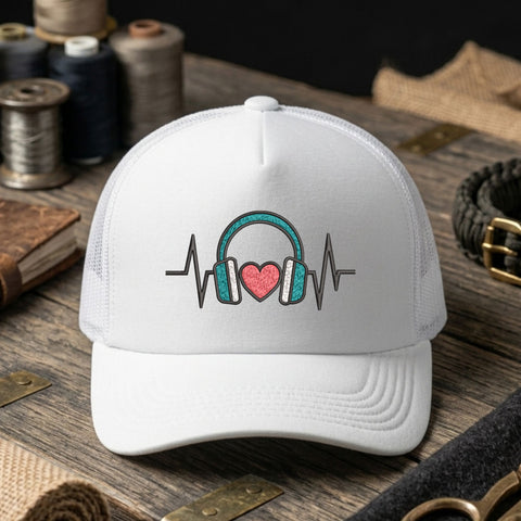 Music Heartbeat Embroidery Design – Headphones Heart ECG Music Lover Machine Embroidery File, 9 Sizes Embroidery/Applique DESIGNS PatternFeed8 
