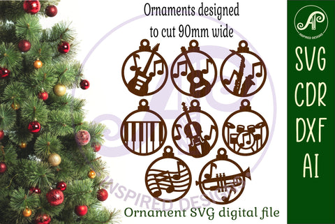 Music instrument Christmas Ornament SVG laser cut SVG APInspireddesigns 