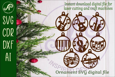 Music instrument Christmas Ornament SVG laser cut SVG APInspireddesigns 