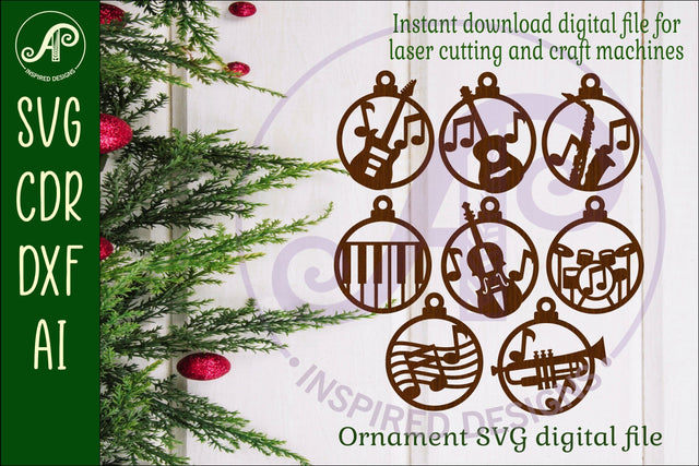 Music instrument Christmas Ornament SVG laser cut SVG APInspireddesigns 