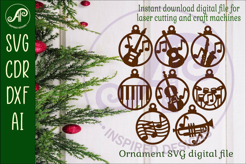 Music instrument Christmas Ornament SVG laser cut SVG APInspireddesigns 