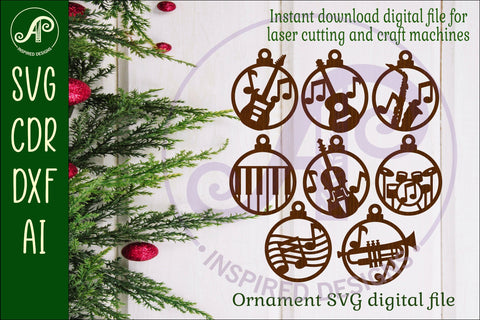 Music instrument Christmas Ornament SVG laser cut SVG APInspireddesigns 