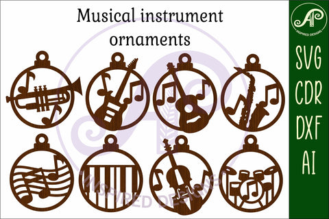 Music instrument Christmas Ornament SVG laser cut SVG APInspireddesigns 