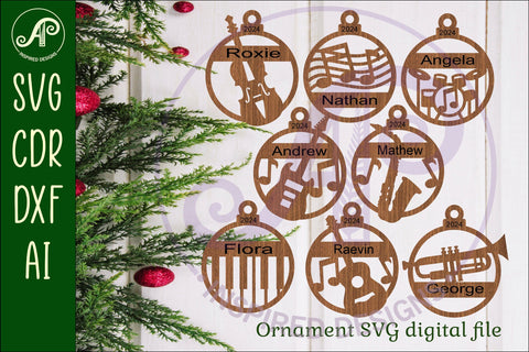 Music instruments Christmas Ornament SVG laser cut SVG APInspireddesigns 