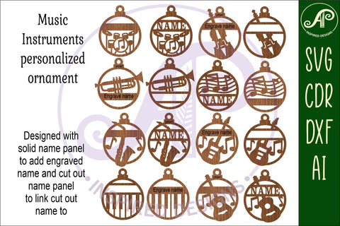 Music instruments Christmas Ornament SVG laser cut SVG APInspireddesigns 