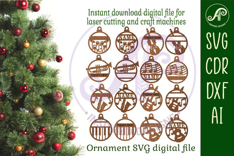 Music instruments Christmas Ornament SVG laser cut SVG APInspireddesigns 