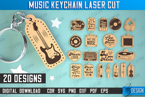 Music Keychain Laser Cut Bundle | Keychain Inscriptions | Gift for Musician | CNC File SVG Fly Design 