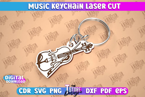 Music Keychain Laser Cut Bundle | Keychain Inscriptions | Gift for Musician | CNC File SVG The T Store Design 