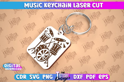 Music Keychain Laser Cut Bundle | Keychain Inscriptions | Gift for Musician | CNC File SVG The T Store Design 
