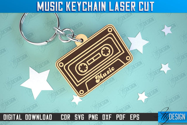 Music Keychain Laser Cut | Keychain Inscriptions | Gift for Musician | CNC File SVG Fly Design 