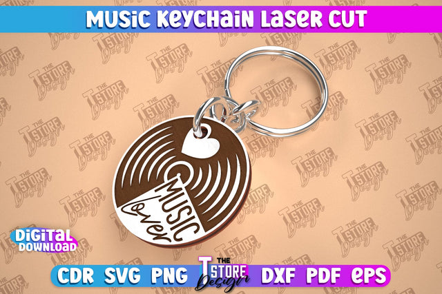 Music Keychain Laser Cut | Keychain Inscriptions | Gift for Musician | CNC File SVG The T Store Design 