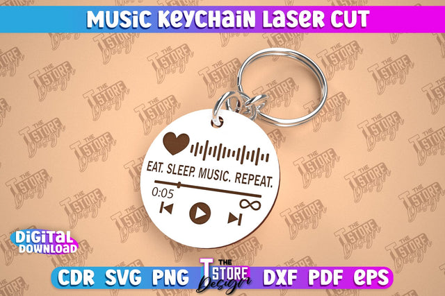 Music Keychain Laser Cut | Keychain Inscriptions | Gift for Musician | CNC File SVG The T Store Design 