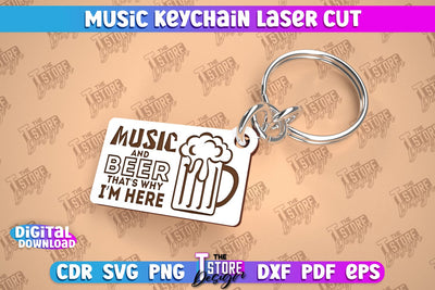 Music Keychain Laser Cut | Keychain Inscriptions | Gift for Musician | CNC File SVG The T Store Design 