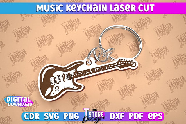 Music Keychain Laser Cut | Keychain Inscriptions | Gift for Musician | CNC File SVG The T Store Design 