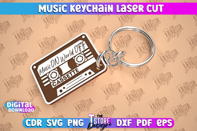 Music Keychain Laser Cut | Keychain Inscriptions | Gift for Musician | CNC File SVG The T Store Design 