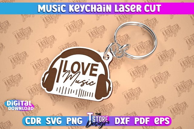 Music Keychain Laser Cut | Keychain Inscriptions | Gift for Musician | CNC File SVG The T Store Design 