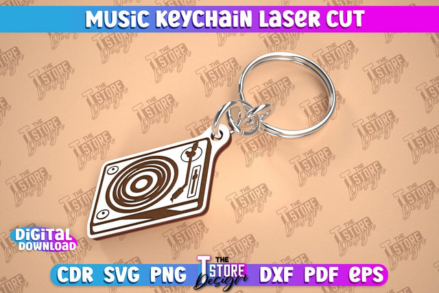 Music Keychain Laser Cut | Keychain Inscriptions | Gift for Musician | CNC File SVG The T Store Design 