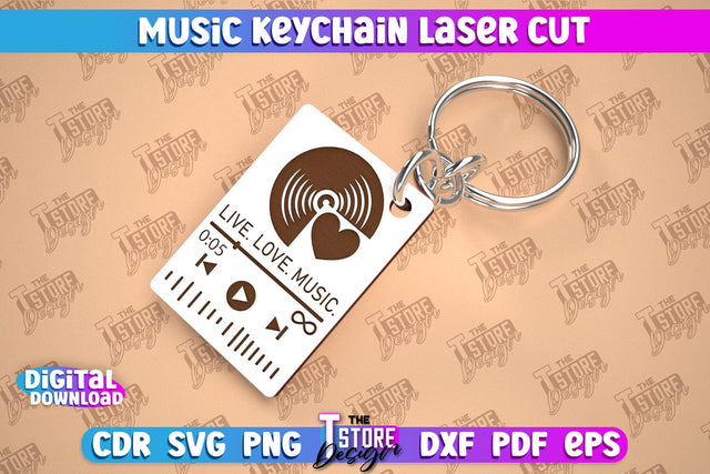 Music Keychain Laser Cut | Keychain Inscriptions | Gift for Musician | CNC File SVG The T Store Design 