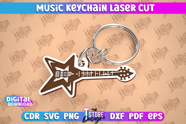 Music Keychain Laser Cut | Keychain Inscriptions | Gift for Musician | CNC File SVG The T Store Design 
