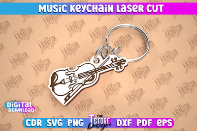 Music Keychain Laser Cut | Keychain Inscriptions | Gift for Musician | CNC File SVG The T Store Design 