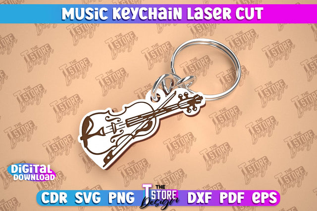 Music Keychain Laser Cut | Keychain Inscriptions | Gift for Musician | CNC File SVG The T Store Design 