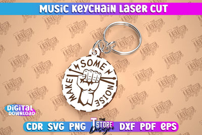 Music Keychain Laser Cut | Keychain Inscriptions | Gift for Musician | CNC File SVG The T Store Design 