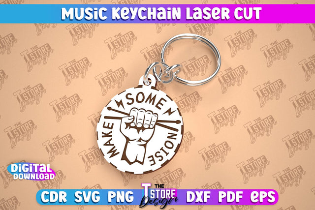 Music Keychain Laser Cut | Keychain Inscriptions | Gift for Musician | CNC File SVG The T Store Design 