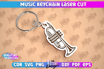 Music Keychain Laser Cut | Keychain Inscriptions | Gift for Musician | CNC File SVG The T Store Design 