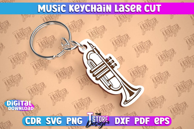 Music Keychain Laser Cut | Keychain Inscriptions | Gift for Musician | CNC File SVG The T Store Design 