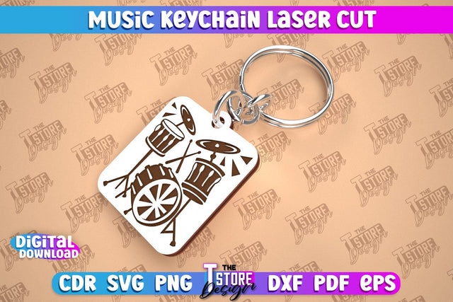 Music Keychain Laser Cut | Keychain Inscriptions | Gift for Musician | CNC File SVG The T Store Design 