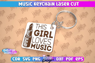 Music Keychain Laser Cut | Keychain Inscriptions | Gift for Musician | CNC File SVG The T Store Design 