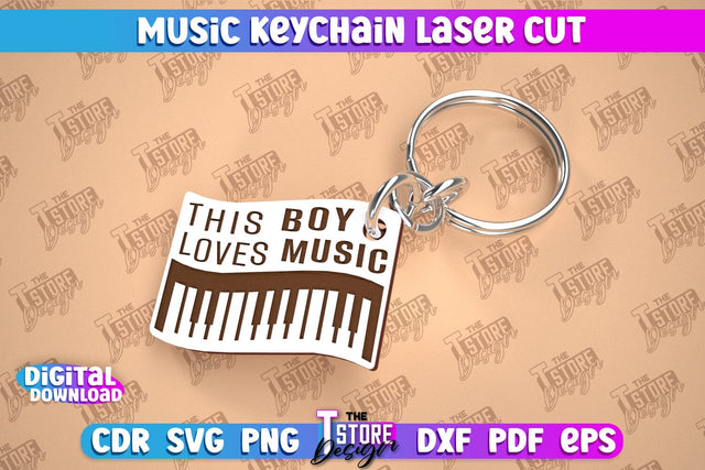 Music Keychain Laser Cut | Keychain Inscriptions | Gift for Musician | CNC File SVG The T Store Design 