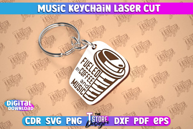 Music Keychain Laser Cut | Keychain Inscriptions | Gift for Musician | CNC File SVG The T Store Design 