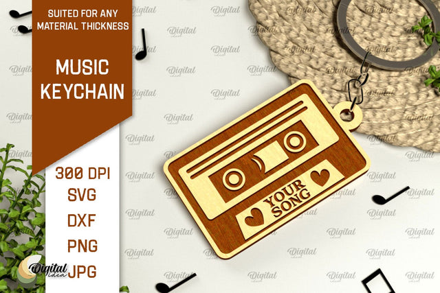 Music Keychain Laser Cut. Wooden Music Key Ring SVG SVG Evgenyia Guschina 