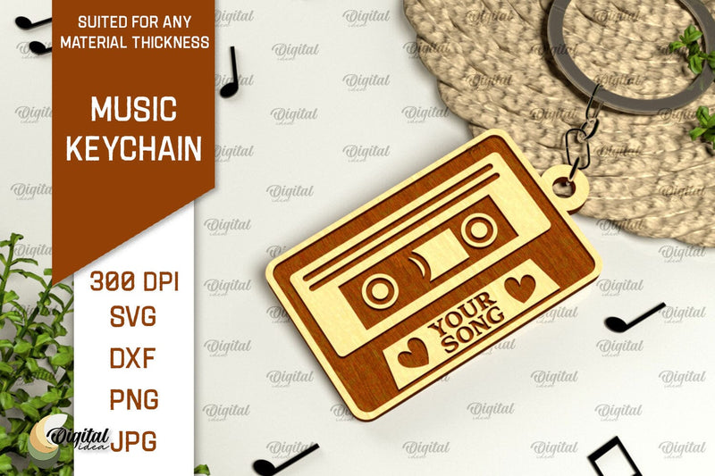 Music Keychain Laser Cut. Wooden Music Key Ring SVG SVG Evgenyia Guschina 