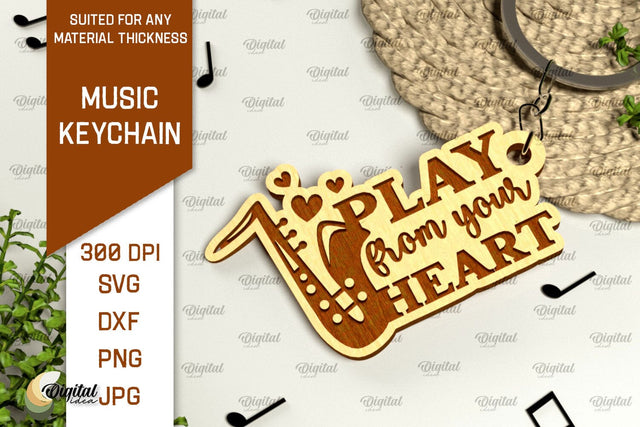 Music Keychain Laser Cut. Wooden Music Key Ring SVG SVG Evgenyia Guschina 