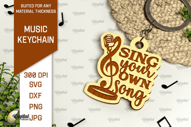 Music Keychain Laser Cut. Wooden Music Key Ring SVG SVG Evgenyia Guschina 